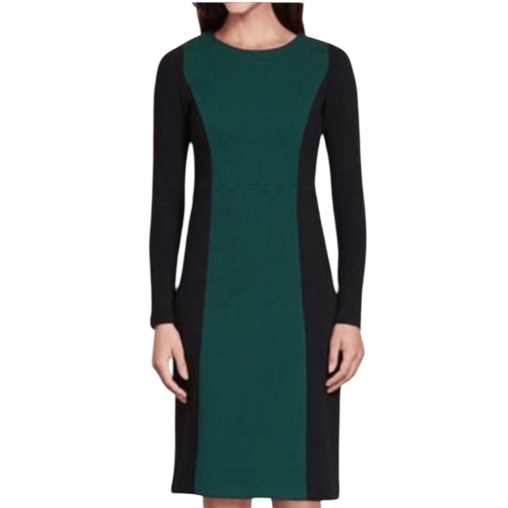 Boden Classic Colourblock Long Sleeve Cotton Blend Knit Dress Sz 6L Green Black